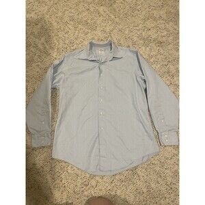 Brooks Brothers Shirt Mens 1818 16.5 35 Blue Made In USA Cotton Woven